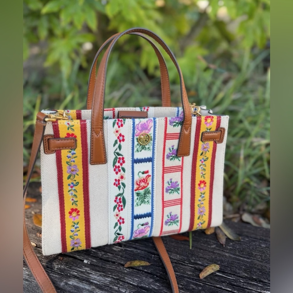 Tory Burch Walker Webbing Satchel, Aviation Ribbon Stripe, EUC